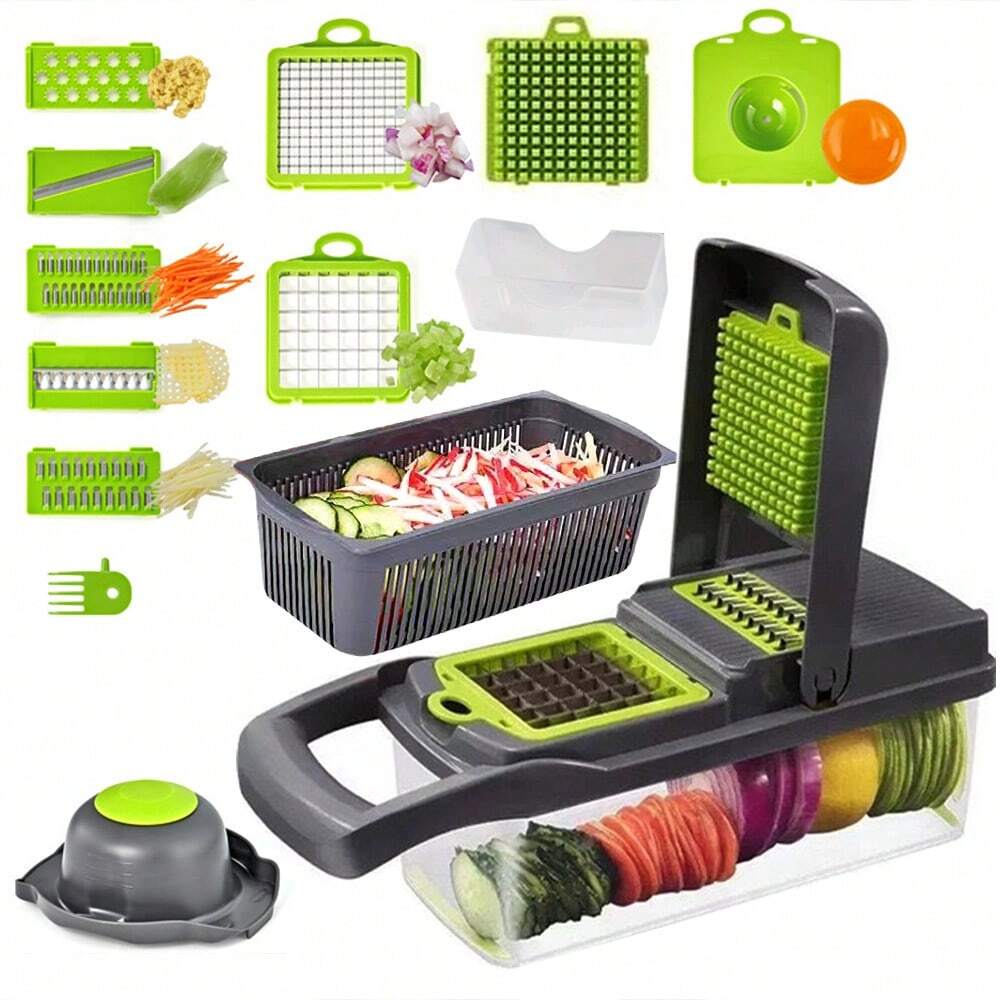 16PC Multi-Function Kitchen Set – Vegetable Chopper, Grater & Shredder, Space-Saving & Dishwasher Safe