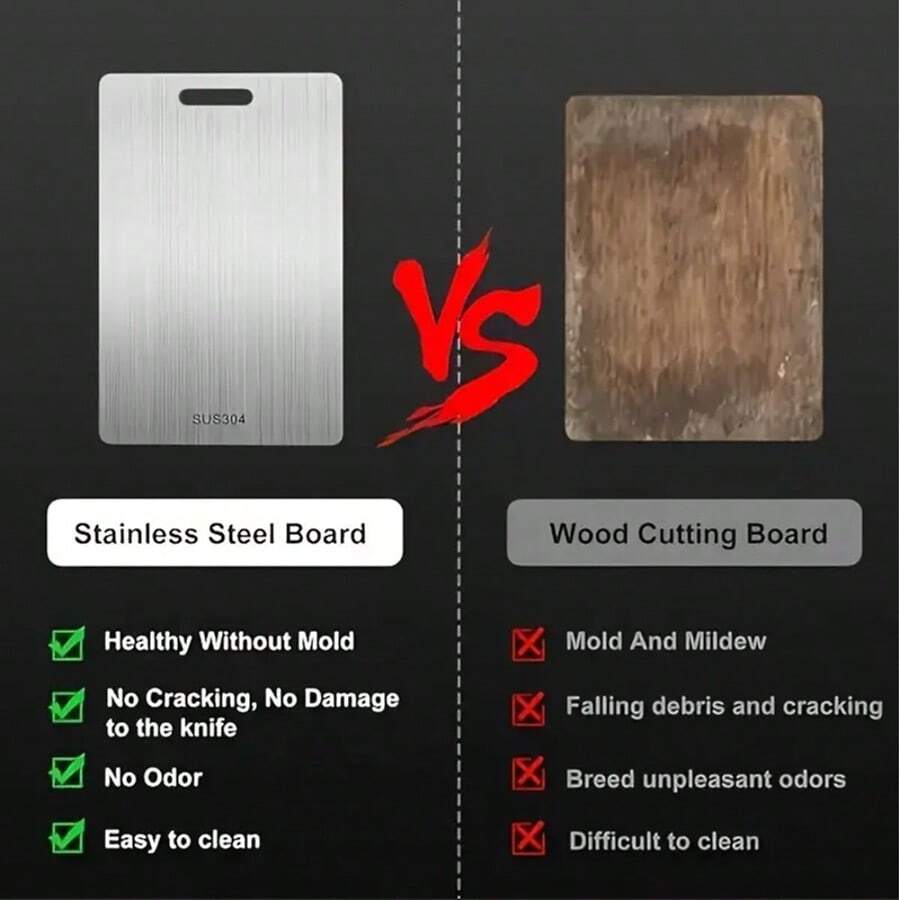 1pc Double-Sided Stainless Steel Cutting Board – Rustproof, Easy to Clean, Space-Saving, 9.8x5.9in for Meat, Veggies & Outdoor Use