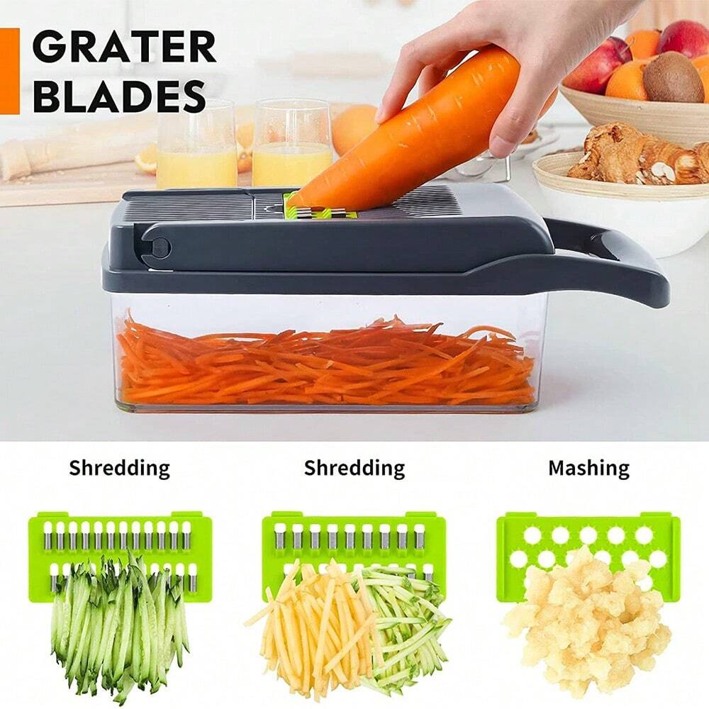 16PC Multi-Function Kitchen Set – Vegetable Chopper, Grater & Shredder, Space-Saving & Dishwasher Safe