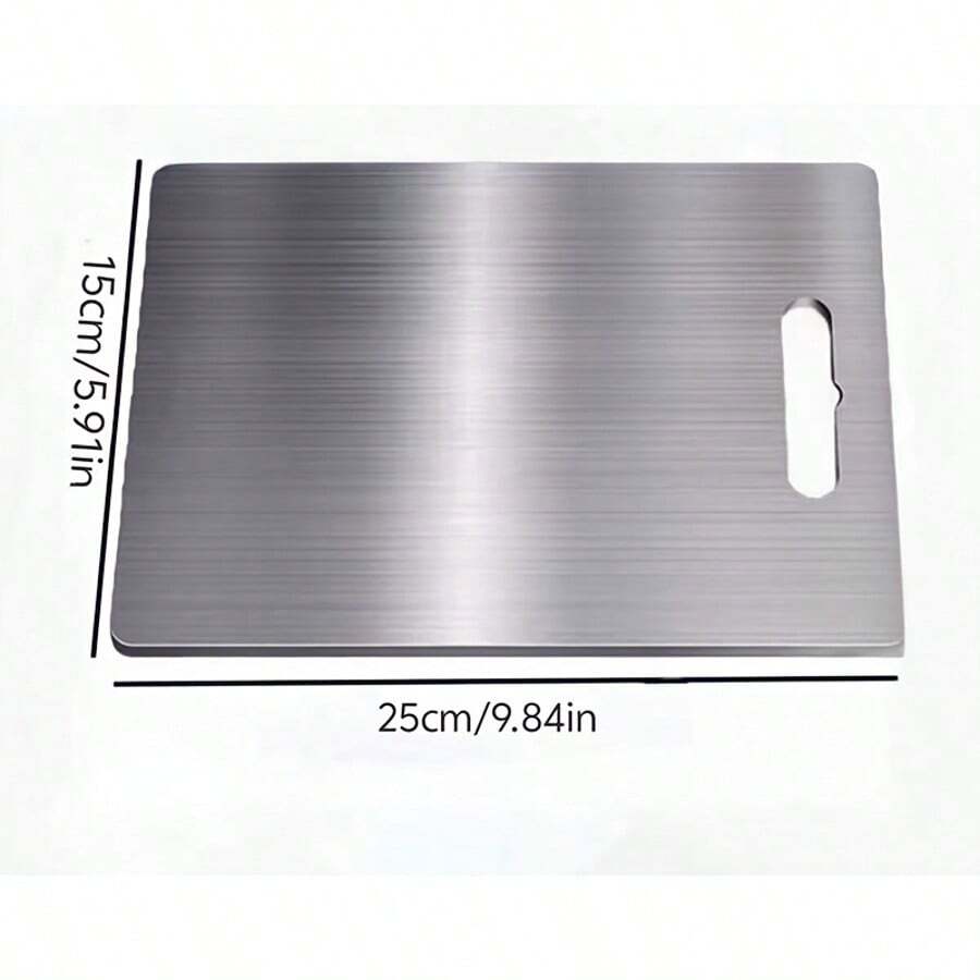 1pc Double-Sided Stainless Steel Cutting Board – Rustproof, Easy to Clean, Space-Saving, 9.8x5.9in for Meat, Veggies & Outdoor Use