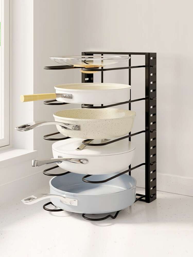 1PC Black Iron Foldable Pot Lid Rack – Multi-Layer Countertop Kitchen Organizer Shelf, Detachable Design