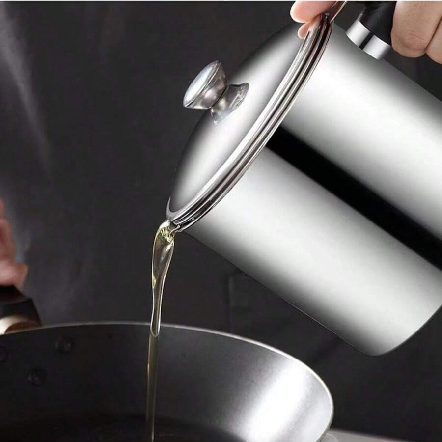 1.8L Stainless Steel Oil Pot with Filter – Bacon Grease Container & Cooking Oil Storage Canister