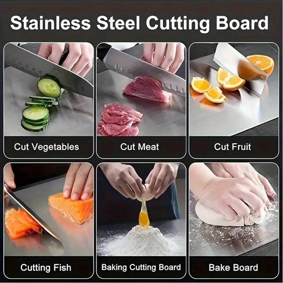1pc Double-Sided Stainless Steel Cutting Board – Rustproof, Easy to Clean, Space-Saving, 9.8x5.9in for Meat, Veggies & Outdoor Use