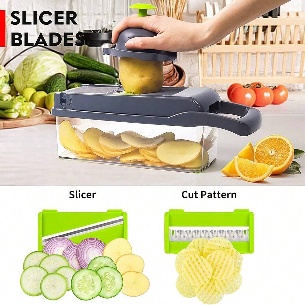 16PC Multi-Function Kitchen Set – Vegetable Chopper, Grater & Shredder, Space-Saving & Dishwasher Safe