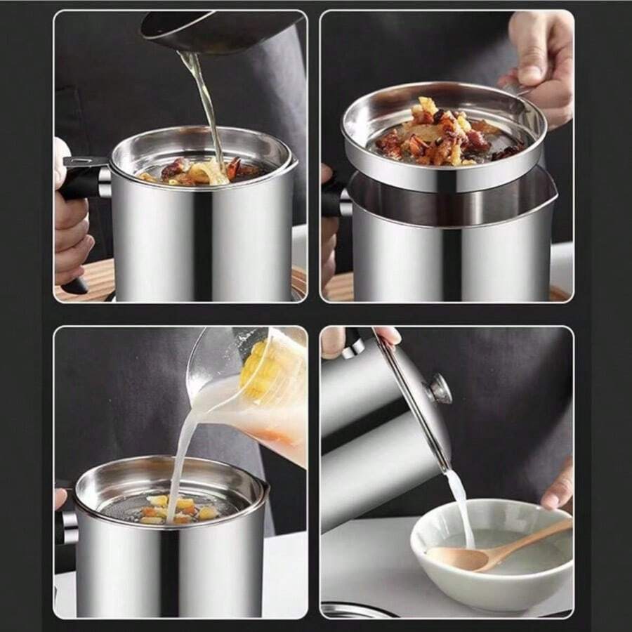 1.8L Stainless Steel Oil Pot with Filter – Bacon Grease Container & Cooking Oil Storage Canister