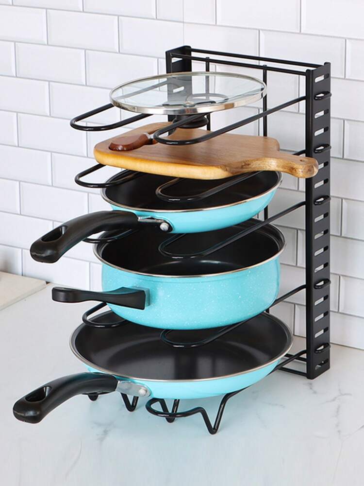 1PC Black Iron Foldable Pot Lid Rack – Multi-Layer Countertop Kitchen Organizer Shelf, Detachable Design