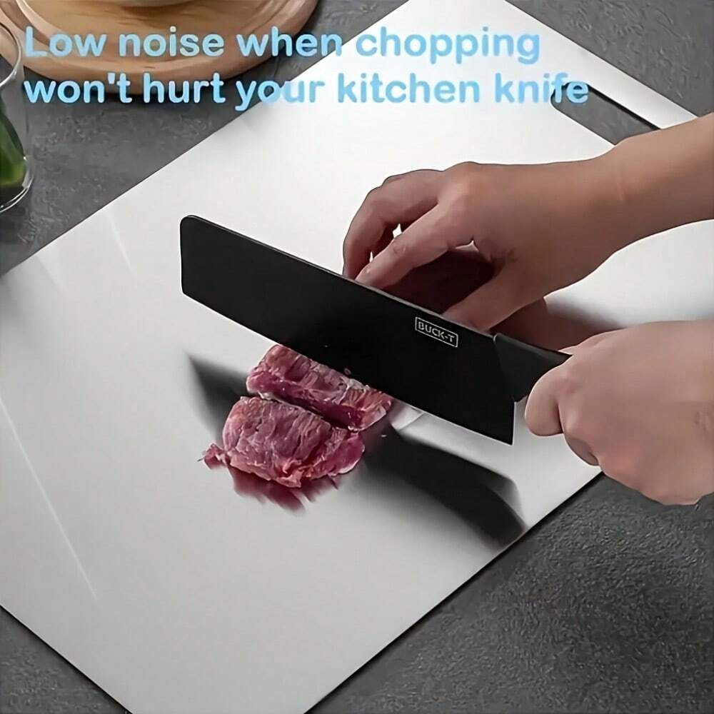 1pc Double-Sided Stainless Steel Cutting Board – Rustproof, Easy to Clean, Space-Saving, 9.8x5.9in for Meat, Veggies & Outdoor Use