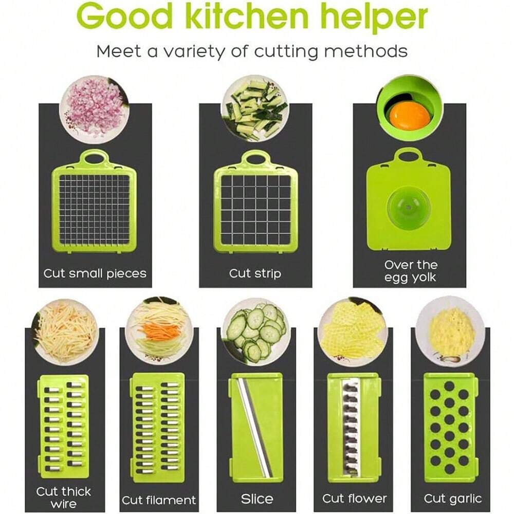 16PC Multi-Function Kitchen Set – Vegetable Chopper, Grater & Shredder, Space-Saving & Dishwasher Safe