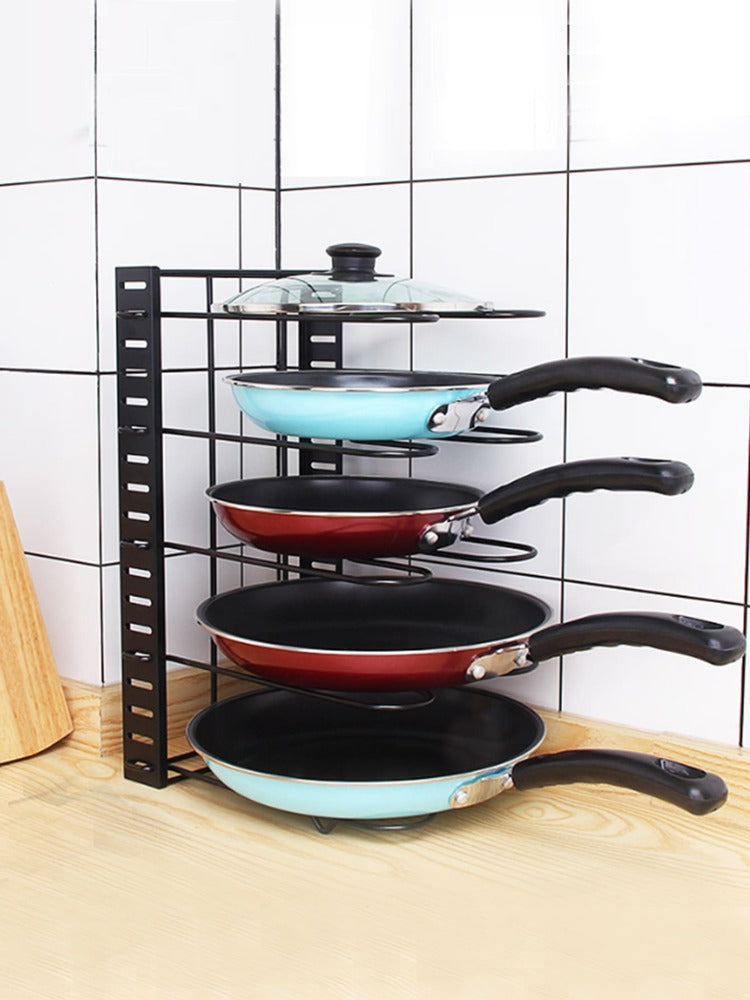 1PC Black Iron Foldable Pot Lid Rack – Multi-Layer Countertop Kitchen Organizer Shelf, Detachable Design