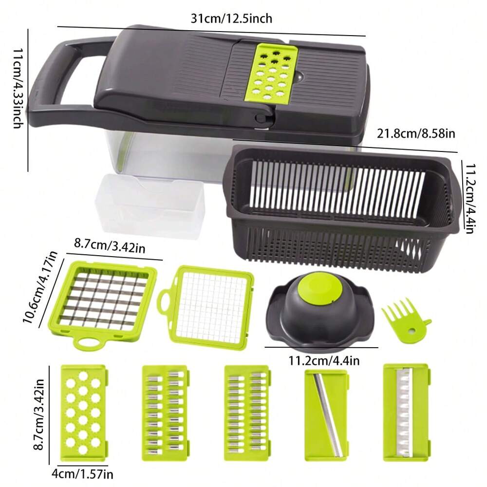 16PC Multi-Function Kitchen Set – Vegetable Chopper, Grater & Shredder, Space-Saving & Dishwasher Safe