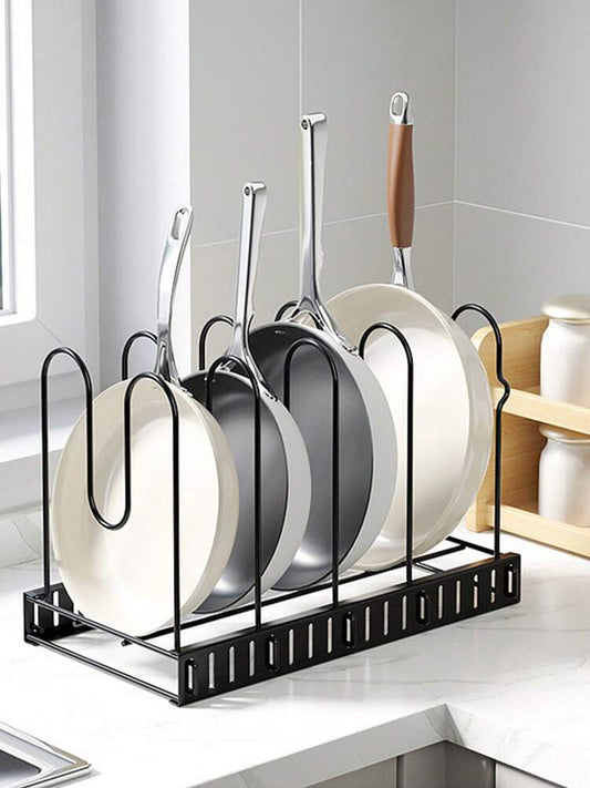 1PC Black Iron Foldable Pot Lid Rack – Multi-Layer Countertop Kitchen Organizer Shelf, Detachable Design