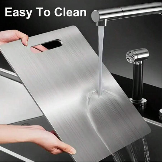 1pc Double-Sided Stainless Steel Cutting Board – Rustproof, Easy to Clean, Space-Saving, 9.8x5.9in for Meat, Veggies & Outdoor Use