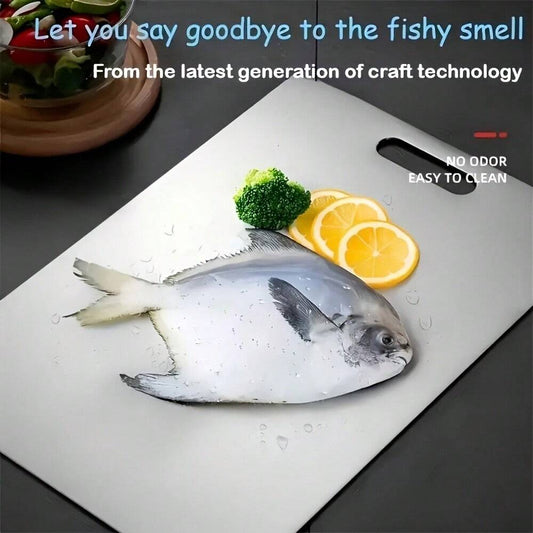1pc Double-Sided Stainless Steel Cutting Board – Rustproof, Easy to Clean, Space-Saving, 9.8x5.9in for Meat, Veggies & Outdoor Use