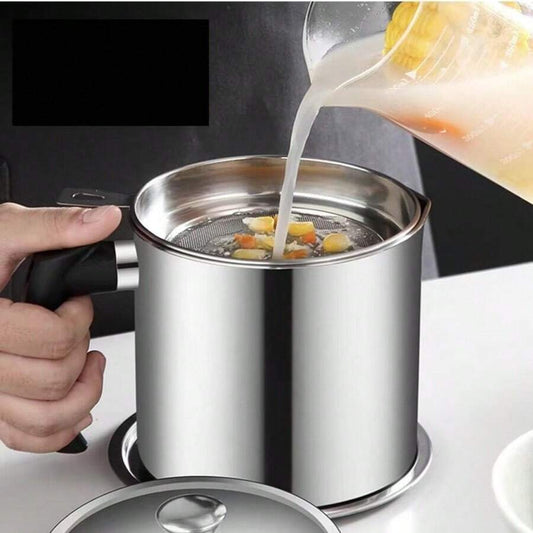 1.8L Stainless Steel Oil Pot with Filter – Bacon Grease Container & Cooking Oil Storage Canister